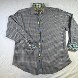 Robert Graham Shirt Mens XL Black Gingham Button Down Paisley Flip Cuff